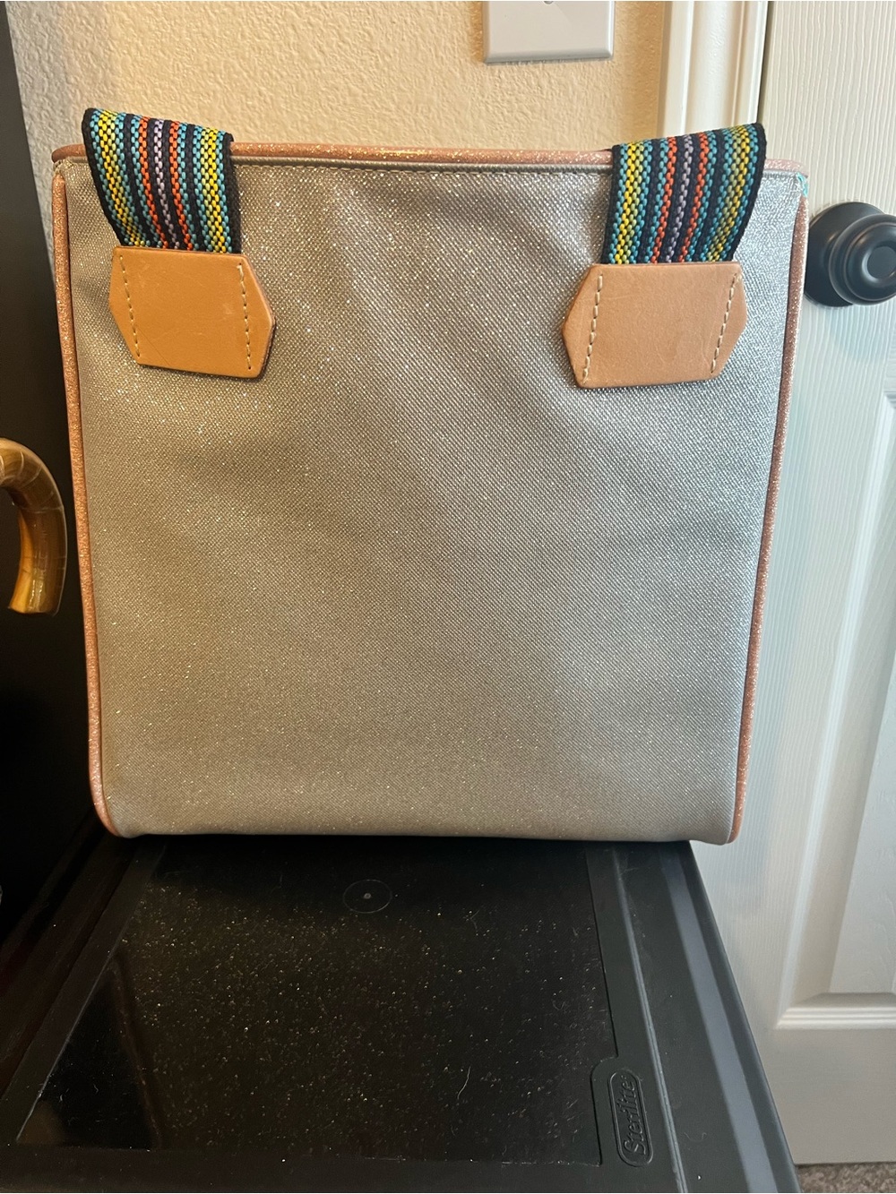 Consuela Silver Metallic Floral Embroidered Tote with Multicolor Accents - Picture 4 of 9